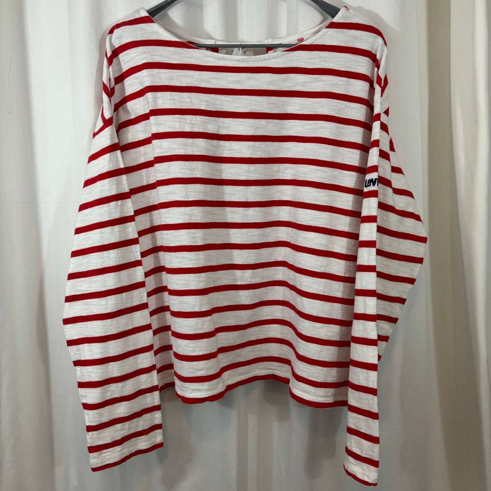 Women's Levi's Red and White Striped Long Sleeve Tee Size L